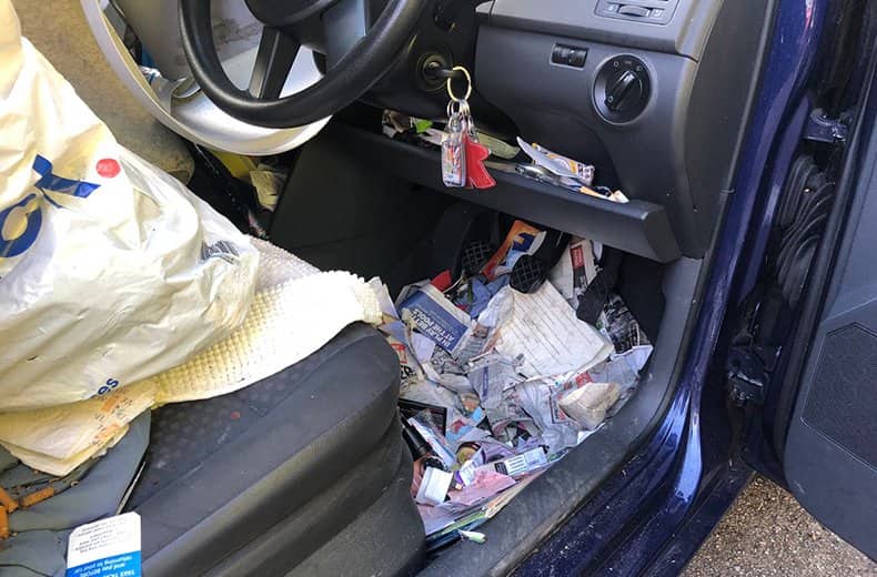 messy car crash footwell