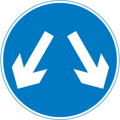 blue circular sign with 2 arrows