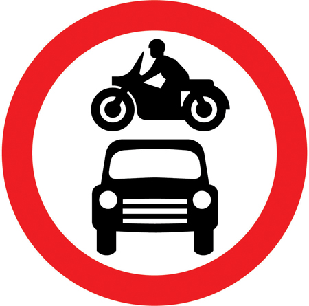 car and motorcycles road sign